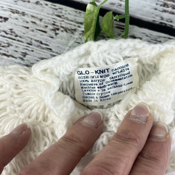 Vintage Knit Crochet Baby Infant White 3 Piece Sweater Hat Bootie Set 1000R - Picture 3 of 11